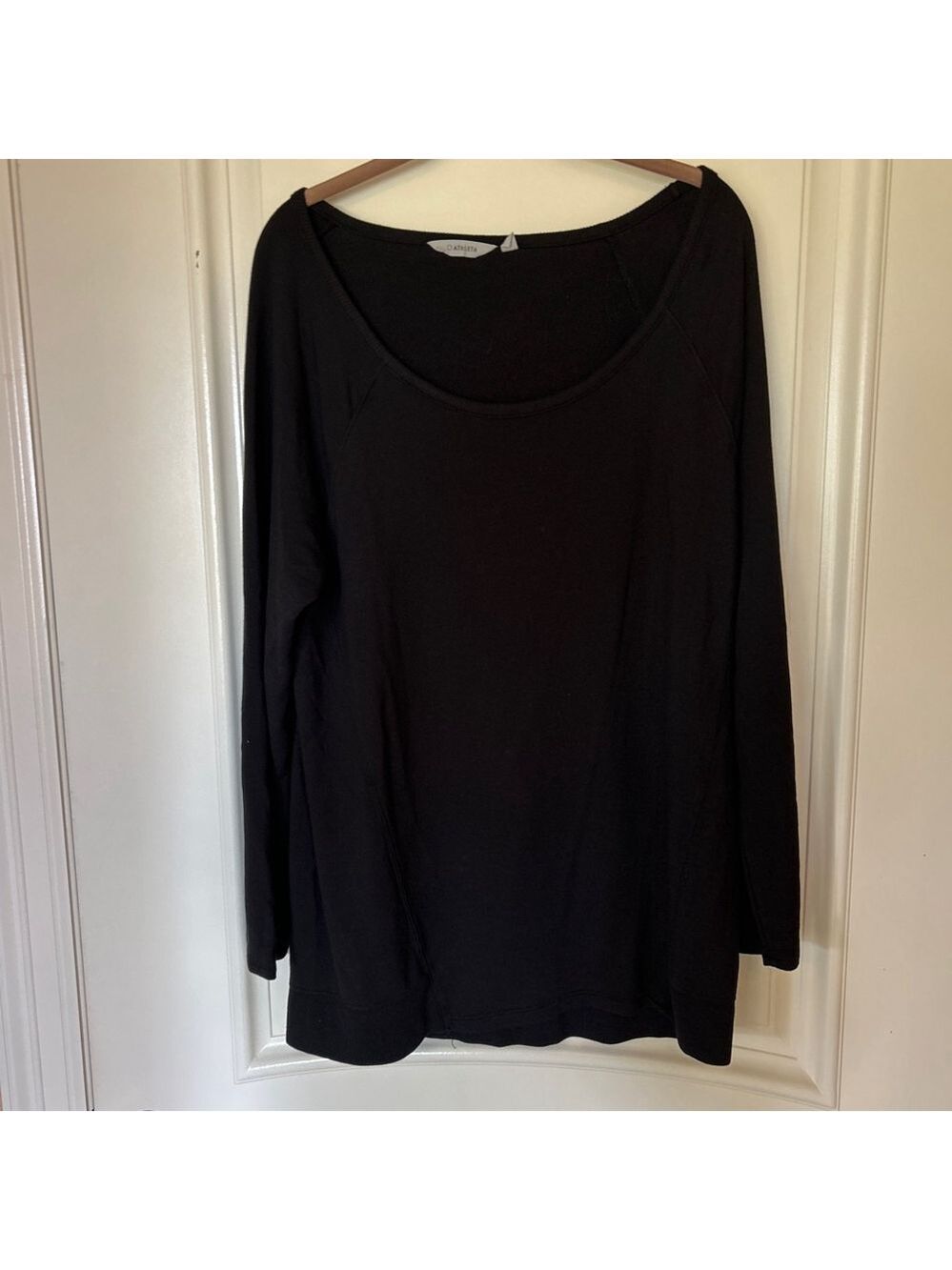Women's Athleta Studio CYA Black Long Sleeve Tee Size L Modal Blend